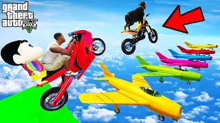 FRANKLIN TRIED IMPOSSIBLE COLOURFUL AEROPLANE PARKOUR RAMP CHALLENGE IN GTA 5 | SHINCHAN and CHOP