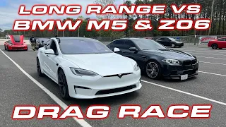 THE "SLOW" Tesla Performance Testing vs 850HP BMW M5 Competition and Chevy Corvette Z06