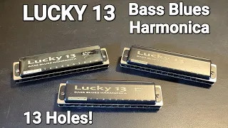 LUCKY 13 BASS BLUES HARMONICA - 10 Hole Harp + 3 Low Holes (Quick Demo)