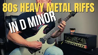 80s Heavy Metal Riffs in D Minor (Perfect Guitar Practice Lesson)