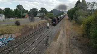 Hunter Valley Railway Trust's ex Victorian Railways R766 (4-6-4 Hudson) leaving Goulburn. 12/3/23