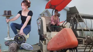 TIMELAPSE genius girl who repairs and maintains harvester engines and electric motors