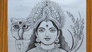 how to draw maa laxmi face easy pencil sketch for beginners step by step,maha laxmi drawing,