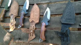 facas artesanais feitas de disco de arado, molas automotivas e sabre de motosserra