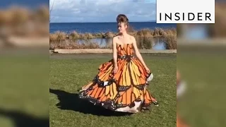 Homemade dress transforms from ball gown to butterfly