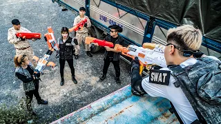 LTT Game Nerf War : Police Patrol Rescues Female Soldiers Warriors SEAL X Nerf Guns Fight Mr Zero