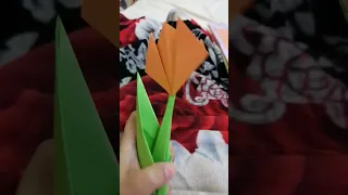 Origami Tulip flower How to make Paper Tulip Flower with Leaf #origami #papercraft #flowers #diy