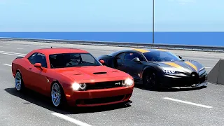 ASSETTO CORSA - Dodge Challenger Srt Hellcat Vs Bugatti Chiron Super Sport 300plus | 20KM DRAG RACE