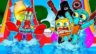 SpongeBob Escapes SCARY Roblox Maps at a WATERPARK!