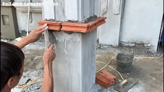 Construction Techniques For Beautiful Porch Columns With Bricks And Cement With Common Tools