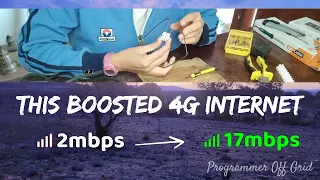 Mobile signal booster homemade for off-grid house Internet without electricity