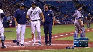 TOR@TB: Souza Jr. gets shaken up after home collision