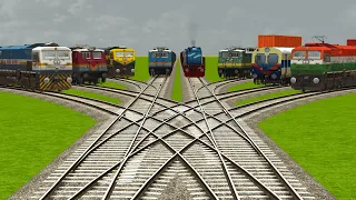 8 TRAINS CROSSING ON RISKY CURVED BRANCH RAILROAD TRACKS | Train Videos | Train Simulator