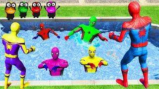 GTA 5 Rainbow Spiderman Jumping Into Pool (Euphoria Physics Ragdolls)