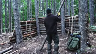 Super shelter building in the woods at 1200 meters height with my dog.Axe,saw,cooking  (long vesion)