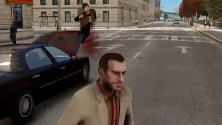 The speed of the car is 9999999, molesting NPCs on the road! - GTA4