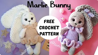 Free amigurumi bunny crochet tutorial, how to crochet plush rabbit, Marlie bunny pattern, part 2