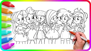 Coloring Pages EQUESTRIA GIRLS - Friendship. How to draw My Little Pony. Easy Drawing Tutorial Art