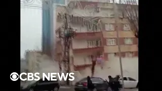 Video shows building collapse in Turkey as earthquake strikes