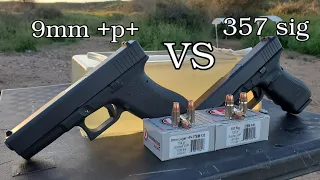 9mm +p+ VS 357 sig underwood *gold dot* in ballistics gel