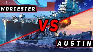 КРЕЙСЕР WORCESTER VS AUSTIN! ЧТО ОКАЖЕТСЯ СИЛЬНЕЕ?! МИР КОРАБЛЕЙ/WORLD OF WARSHIPS