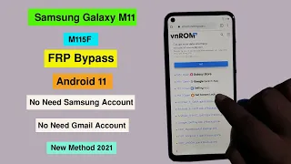Samsung Galaxy M11 (M115F) FRP Bypass Android 10 | No Need Samsung & Gmail Account New Method 2021