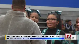 Soldier dad surprises twin daughters at Raleigh school