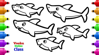 Baby Shark Whole Family Drawing, Painting and Coloring for Kids, Toddlers | Let's Draw #kidsart