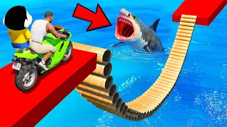 SHINCHAN AND FRANKLIN TRIED IMPOSSIBLE MOTORCYCLE SHARK TUBE RAMP OBSTACLES PARKOUR CHALLENGE GTA 5