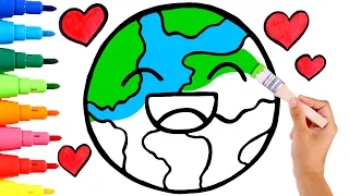 Dibuja y Colorea el Planeta Tierra Kawaii 🌎🥰 Vídeos para niños