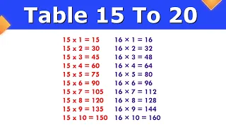 15 se lekar 20 Tak pahada || Table Of 15 To 20 || 15 to 20 Table || Multipliction table 15 to 20