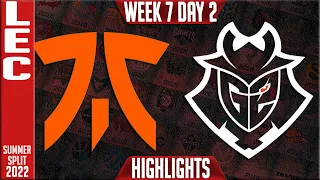 FNC vs G2 Highlights | LEC Summer 2022 W7D2 | Fnatic vs G2 Esports