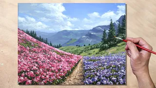 Acrylic Painting Flower Meadow Landscape