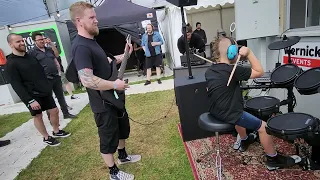 Caleb Hayes and Mick (Dead Label) jamming Slipknot 'The Blister Exists' Bloodstock 2023