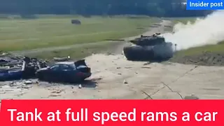 Tank Leopard 2A4 at full speed rams a car