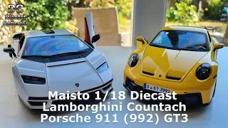 Maisto Lamborghini Countach and Porsche 911 (992) GT3 - 1/18 Diecast - Full Review