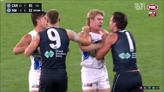 Jack Silvagni reacts to late hit from Jason Horne-Francis - AFL Round 7 2022 - Carlton vs North