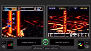 Thunder Force III vs Thunder Spirits (Sega Genesis vs Snes) Side by Side COmparison