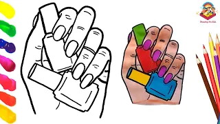 How to Draw Nail Polish And Fingers Drawing Coloring And Painting For Kids Toddlers 🎨