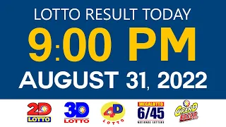 Lotto Results Today August 31 2022 9pm Ez2 Swertres 2D 3D 4D 6/45 6/55 PCSO