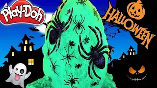 Huevo Sorpresa Gigante de Arañas de Halloween de Plastilina Play doh en Español Tela de araña verde