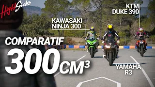 Comparatif 300 cm3 : KTM Duke 390 VS Yamaha R3 VS Kawasaki Ninja 400