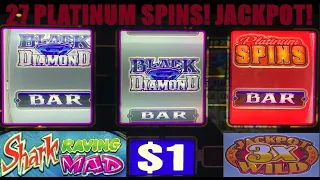 JACKPOT! PLATINUM SPINS GALORE ON BLACK DIAMOND + 3X GOLD JACKPOT POWER + SHARK RAVING MAD SLOT PLAY