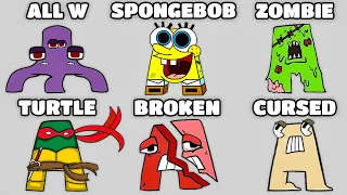 Alphabet lore but Everyone is SpongeBob, Zombie, ALL W, Ninja Turtle, Broken, Cursed