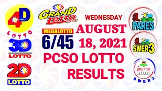 Lotto Result August 18 2021 (Wednesday), 6/55, 6/45, 3D, 2D | PCSO lotterry draw