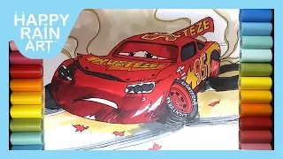 How to color CARS 3 LIGHTNING McQUEEN crashed badly injured Easy step-by-step for kids | Coloring