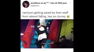 namjoon getting saved by their staffs from almost falling, hes so clumsy 🤣🤏