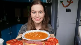 МУКБАНГ СУП ХАРЧО/ БУТЕРБРОДЫ С СЫРОМ и КОЛБАСОЙ/MUKBANG