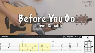 Before You Go - Lewis Capaldi | Fingerstyle Guitar | TAB + Chords + Lyrics