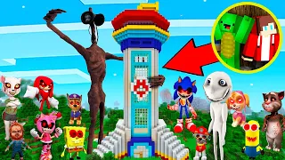 JJ and Mikey SURROUNDED by 1000 Scary MONSTERS in Paw Patrol Security House in Minecraft Maizen